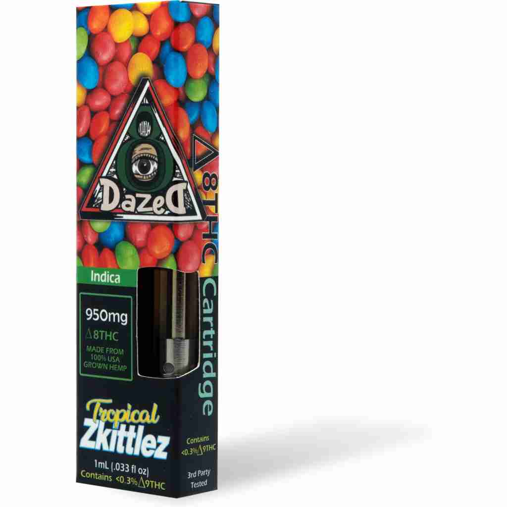 DazeD8 Tropical Zkittlez Delta 8 Cartridge 1g inside the box