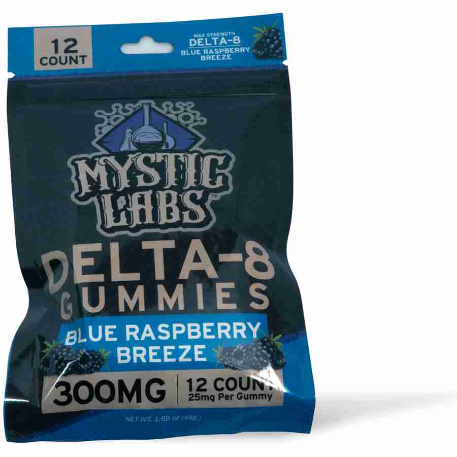 products mystic labs edibles blue raspberry breeze 25mg gummies 12 29012234797262