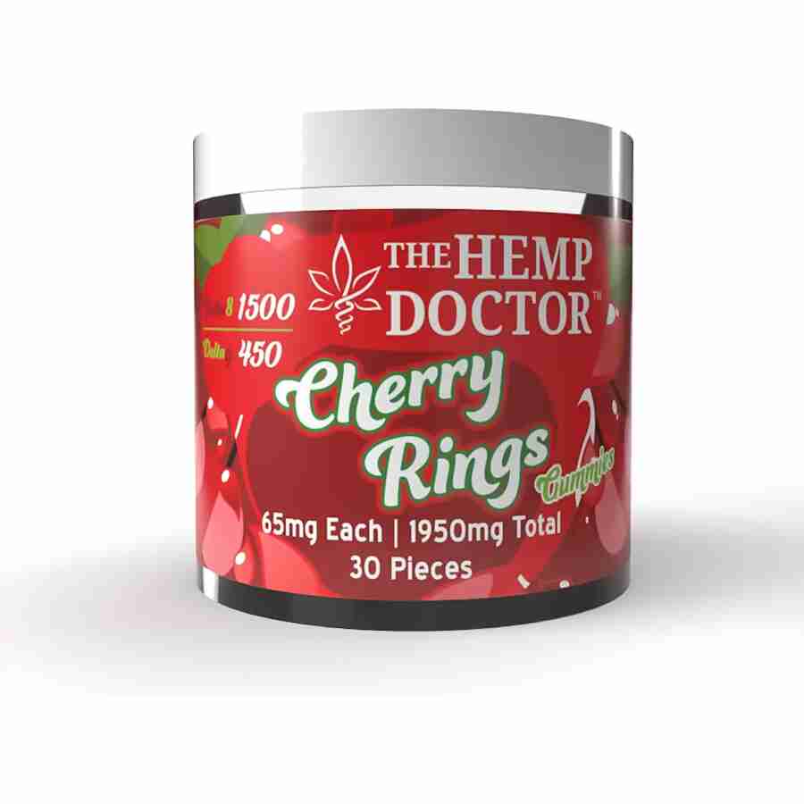 Hemp Doctor 65mg Delta 8 + Delta 9 Cherry Rings THC Edible Gummies (30 Pieces)
