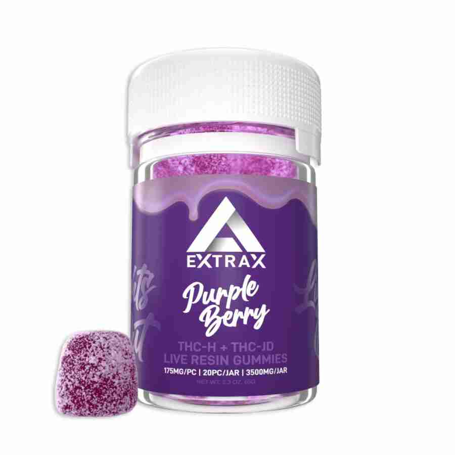 Extra purple berry gummies infused with Delta Extrax Lights Out 175mg THC-H + THC-JD + Live Resin D8 Gummies (20pcs).