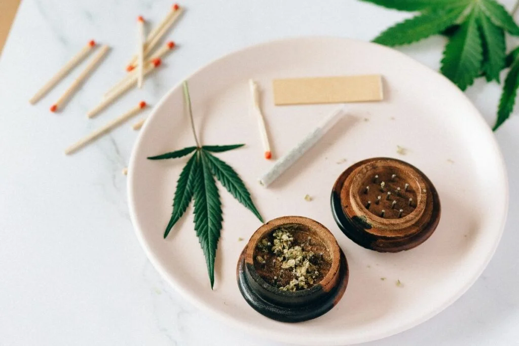 Marijuana leaves and joint