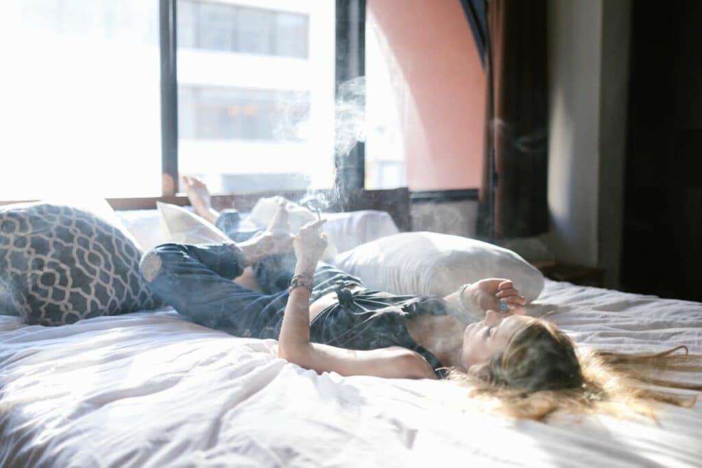 Smoking weed on the bed