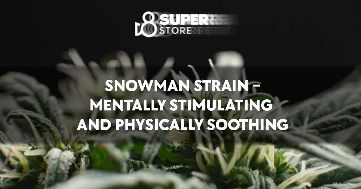 Snowman strain mentally stimulating and delta 8 soothing.