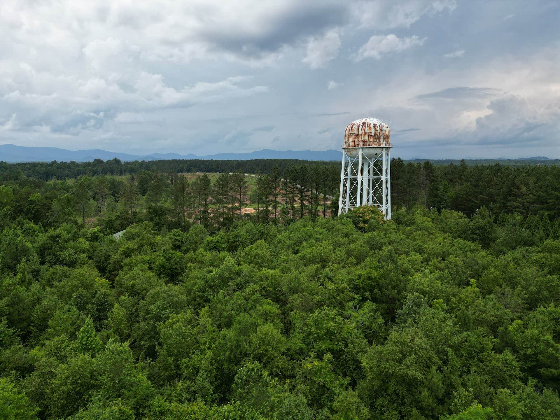 A water tower in the middle of a forest in tennessee