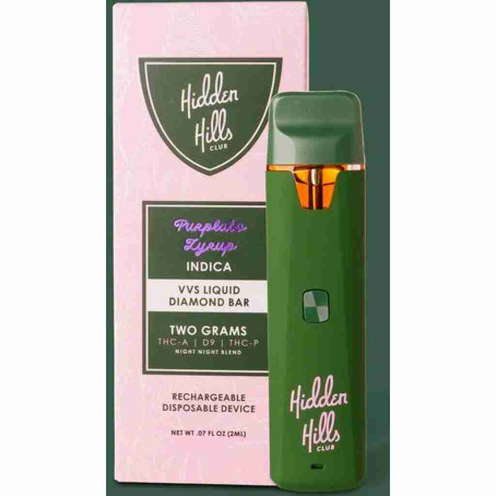 Hidden Hills Club Night Night Blend VVS Liquid Diamonds Disposable Vape 2g Purplato Zyrup