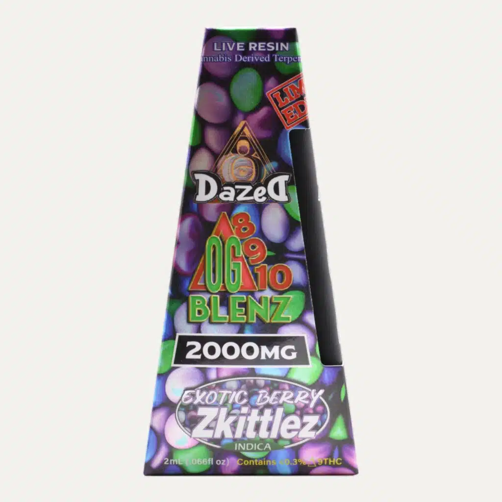 Dazed8 OG Blenz Live Resin Disposable Vape Pens 2g Exotic Berry Zkittles