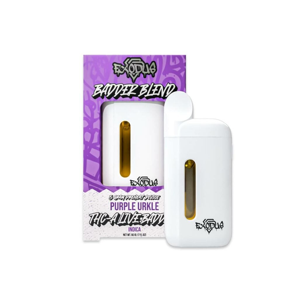 Exodus Badder Blend Preheat THCa Disposable Vape 5 Grams Purple Urkle