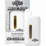 A disposable 5g vape product featuring a gold colored cartridge and a white container, labeled "euphoria bandz blend" with a White Gummy flavour description.