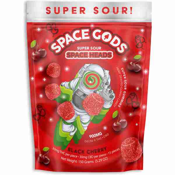 Space Gods Super Sour Space Heads black cherry gummy sour.