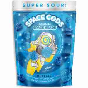 Space Gods Super Sour Space Heads blue berry slush.
