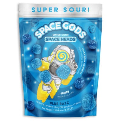 Space Gods Super Sour Space Heads blue berry slush.