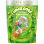 Space Gods Super Sour Space Heads green apple gummies.