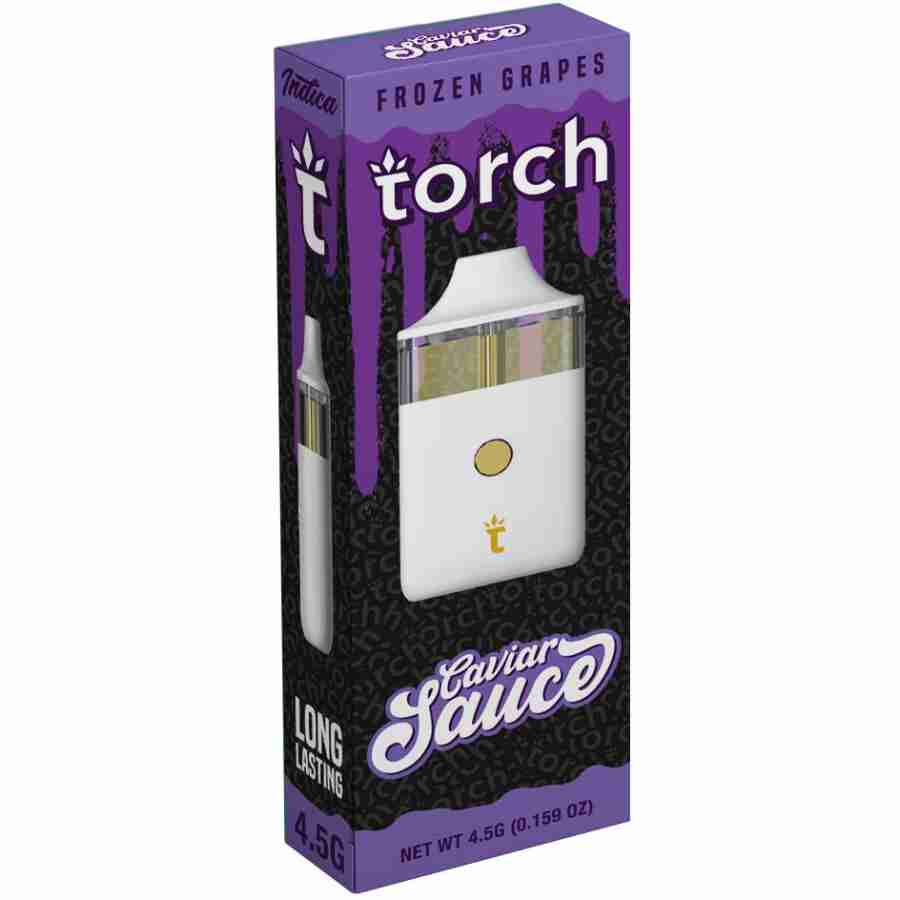 A box with a Torch Caviar Sauce Disposables (4.5g) and a purple box.