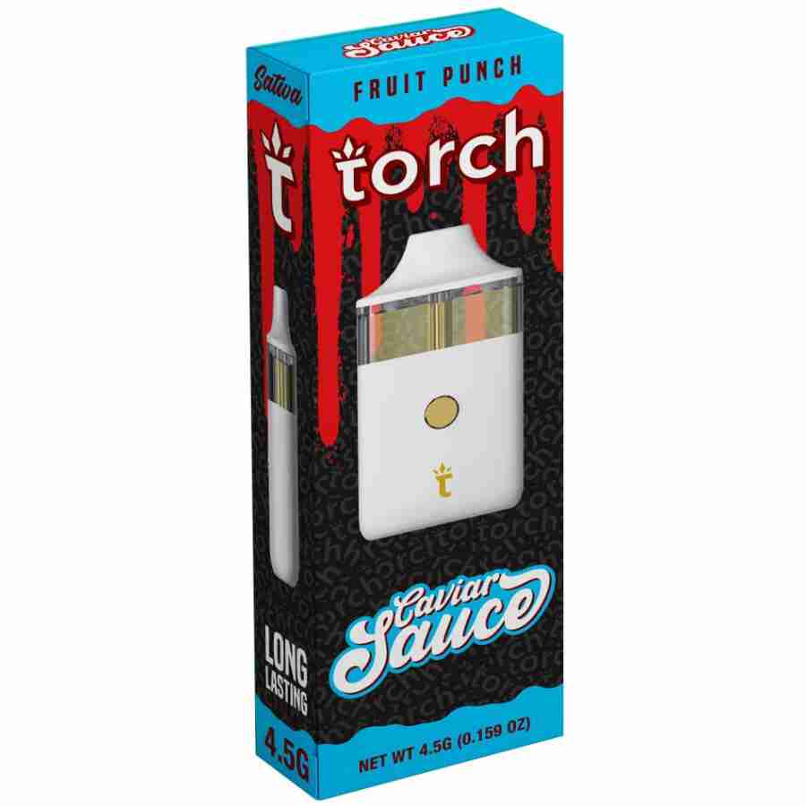 A white box with a Torch Caviar Sauce Disposables (4.5g) cigarette in it.