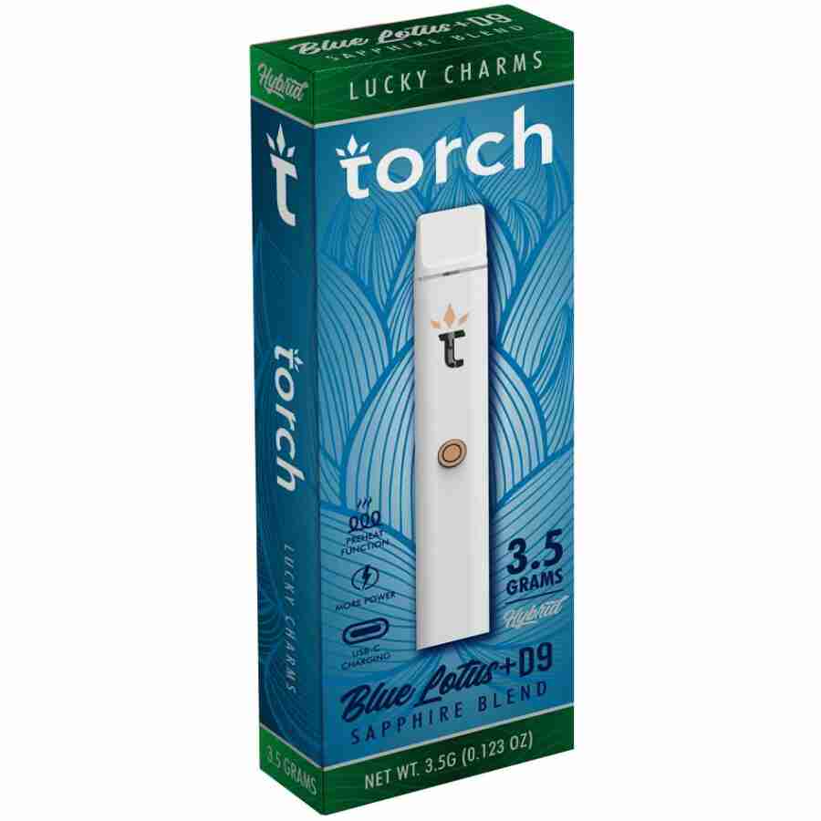 A box with a Torch Blue Lotus Sapphire Blend Disposable Vape Pens | 3.5g in it.