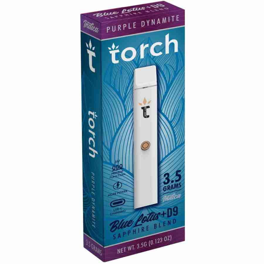 A box with a Torch Blue Lotus Sapphire Blend Disposable Vape Pens | 3.5g in it.