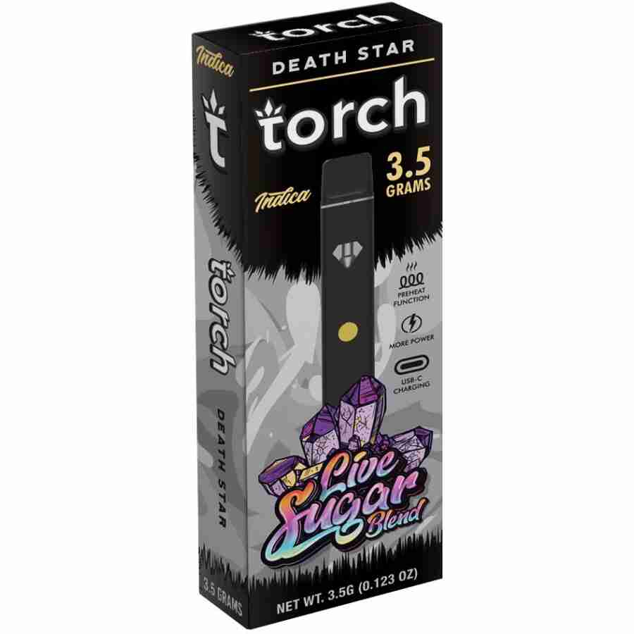 A box with a Torch Live Sugar Blend Disposables | 3.5g vaporizer in it.