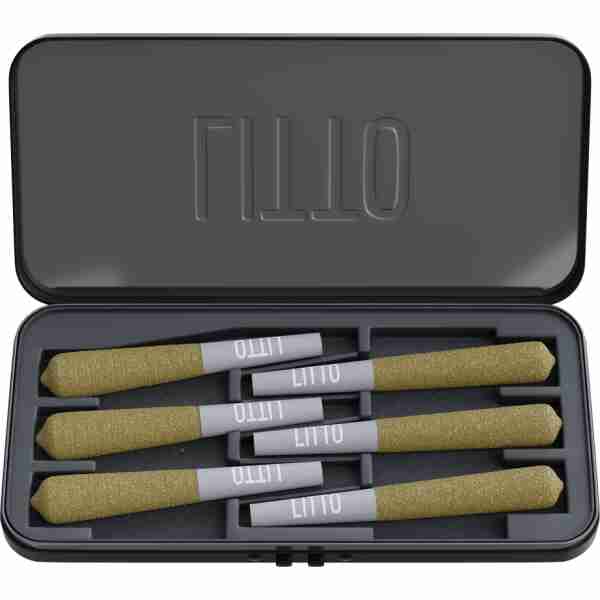 A black case with a set of Litto Premium Pre-Rolled Half Gram Joints (6pc) in it.
