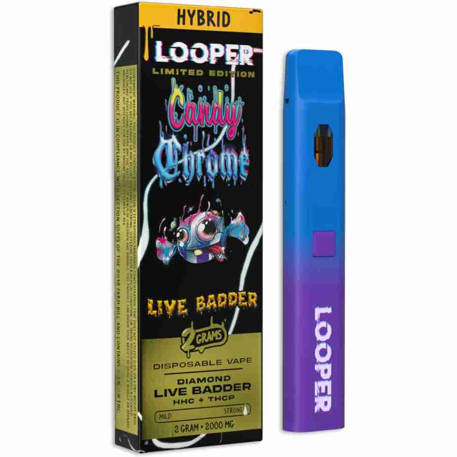 The Looper Live Badder Disposable Vape Pen | 2g is next to the box.