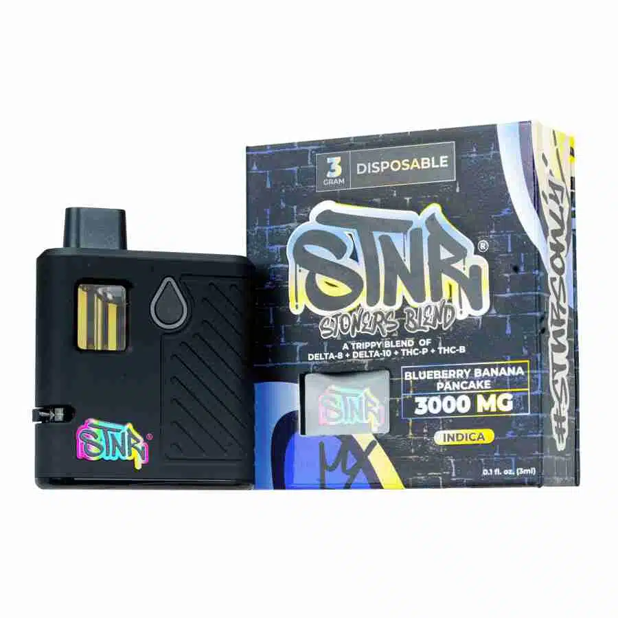 an Official STNR Creations XL2 Disposable Vapes (3g) packaged with two bottles of e-liquid.
