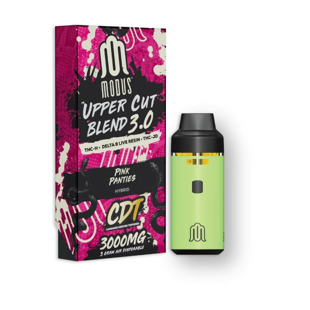 A green box containing Modus Upper Cut Blend Disposables 3.0g.