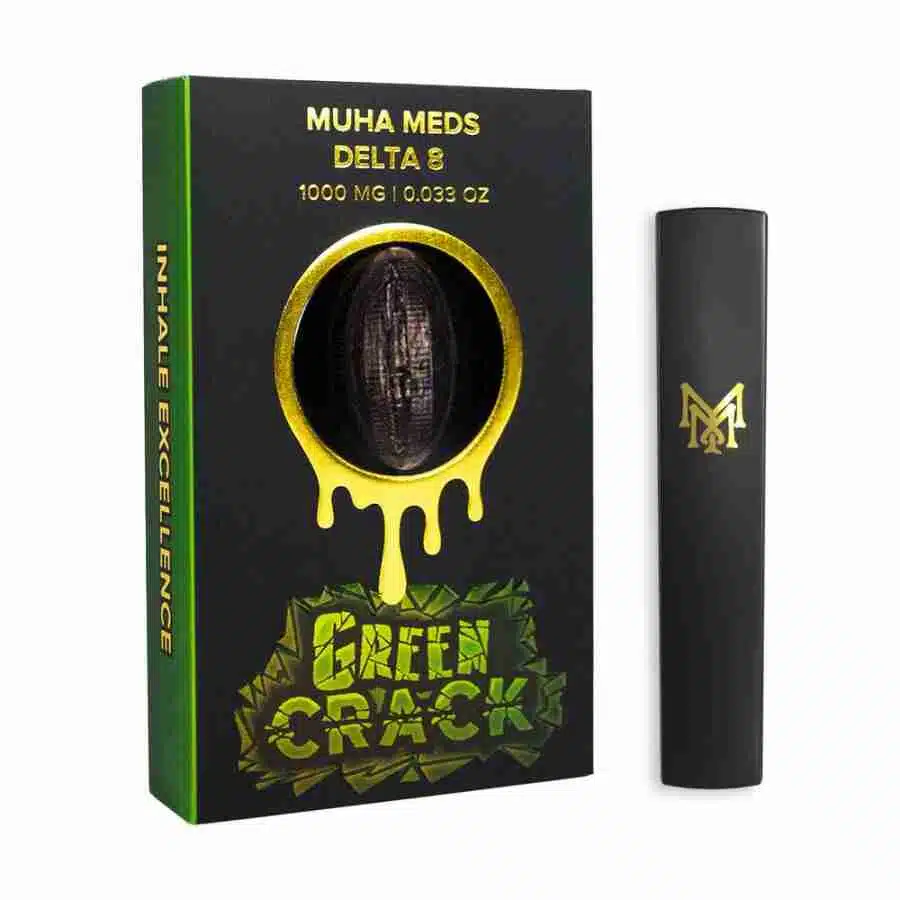 Muha Meds Delta-8 Disposable Vape 1g: Green Crack flavored e-liquid.