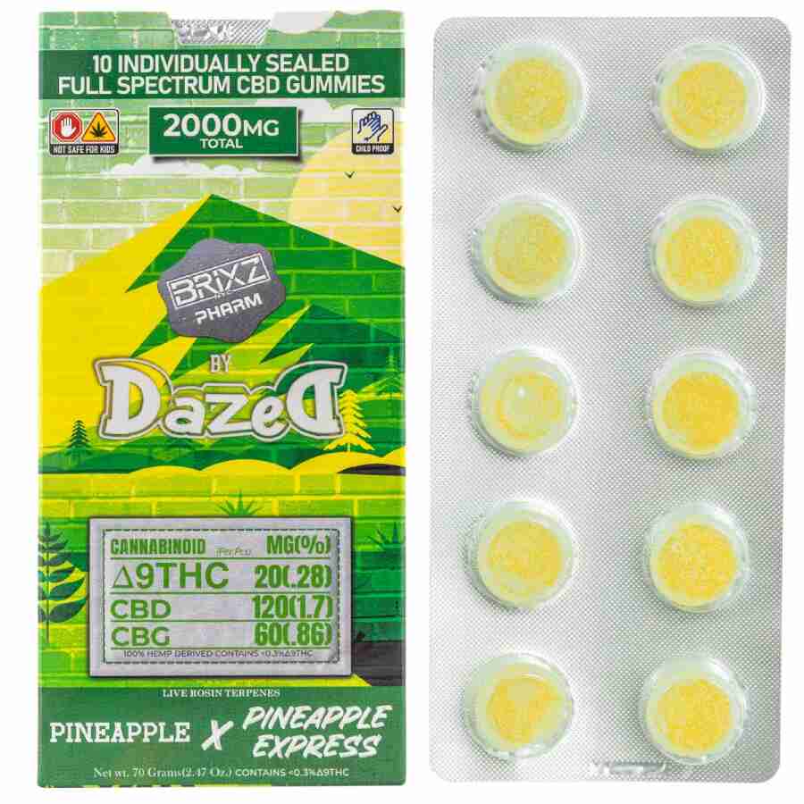 Dazed 1000 mg cbd capsules + Brixz Pharm Delta-9 THC Full Spectrum CBD Gummies 2000mg 10pc.