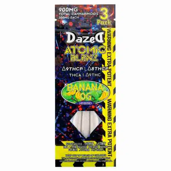A package of Dazed8 Atomic Blenz Shatterwalkerz 3-Pack Pre-Rolls 2.25g.