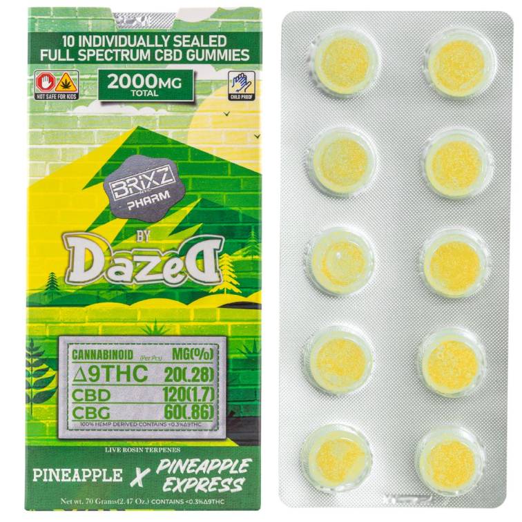 BRIXZ PHARM Delta-9 THC Full Spectrum CBD Gummies 2000mg 10pc Pineapple x Pineapple Express
