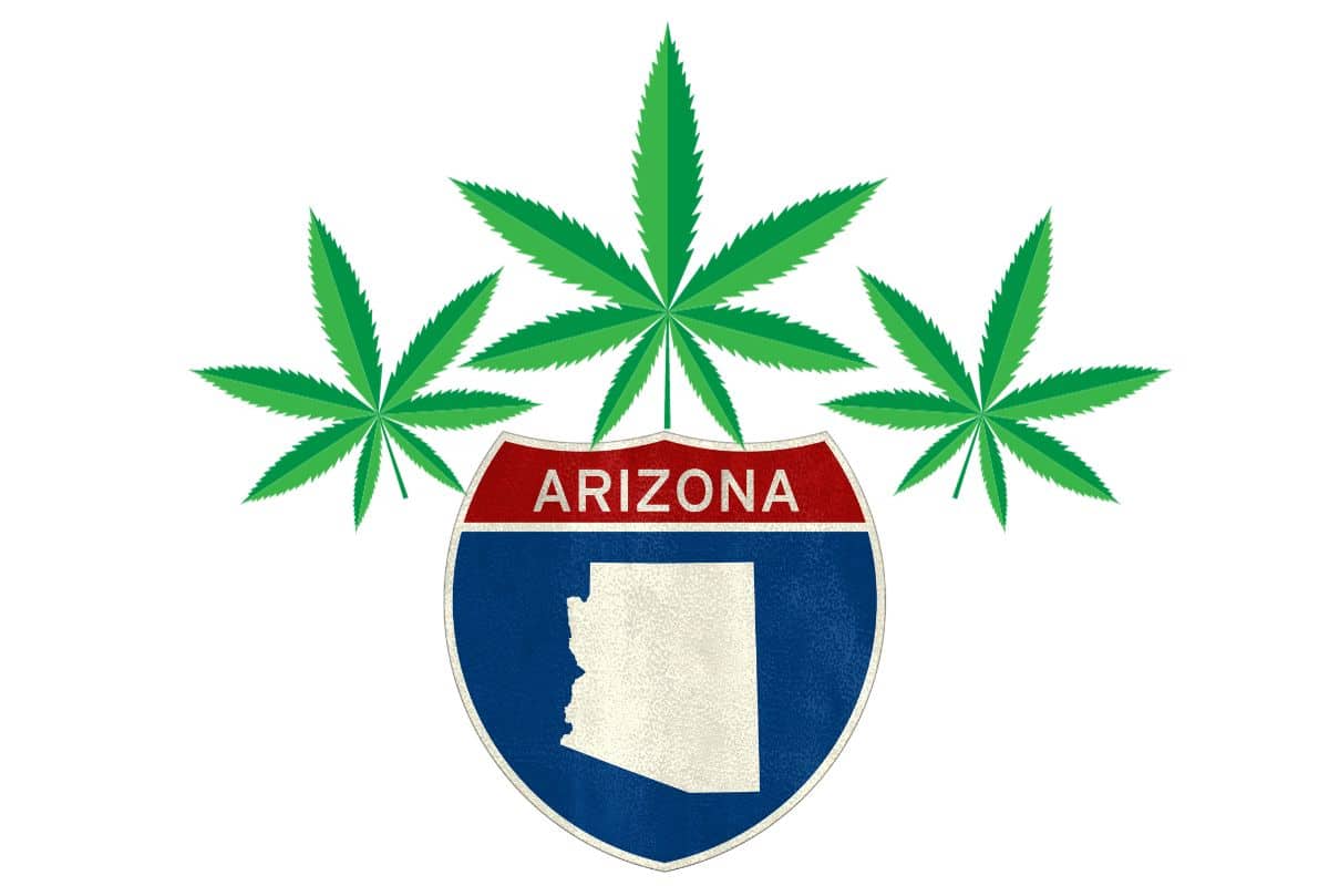Arizona's state emblem incorporating marijuana leaves.