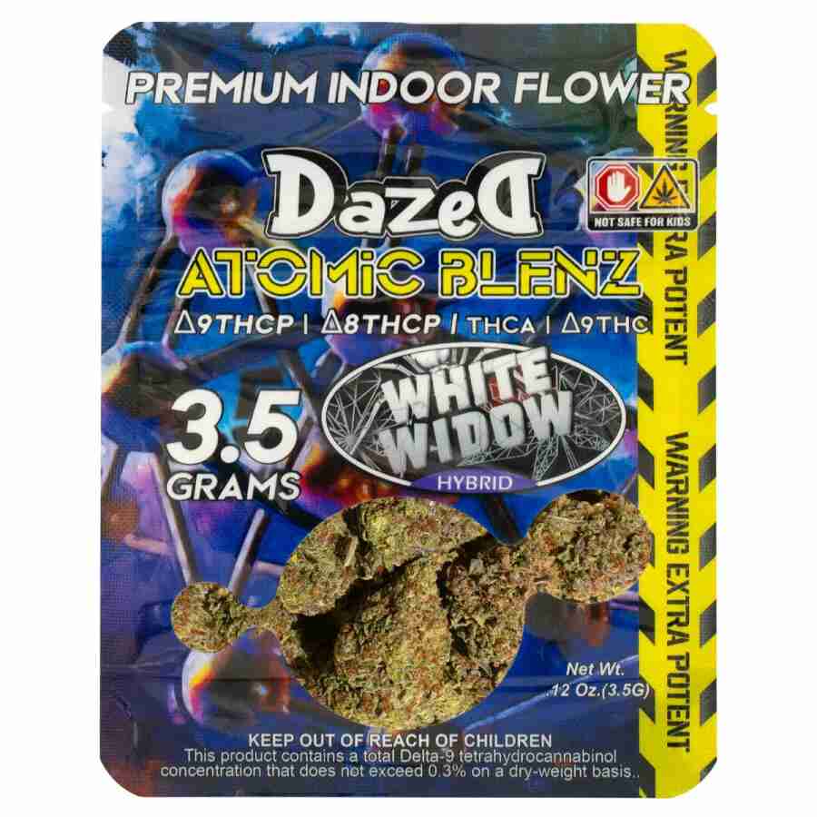 Premium blend of Dazed8 Atomic Blenz featuring 3.5g of White Widow indoor flowers.