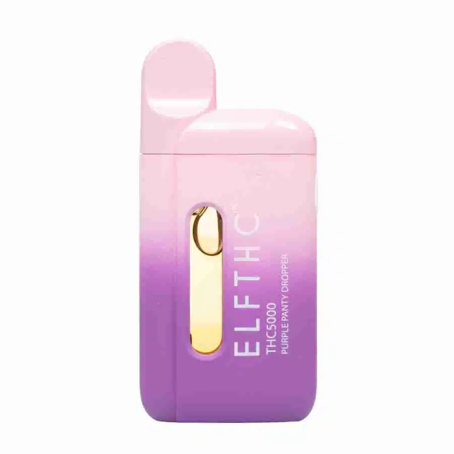 A purple ELF THC Eldarin Blend Disposables 5g bottle with a purple lid.