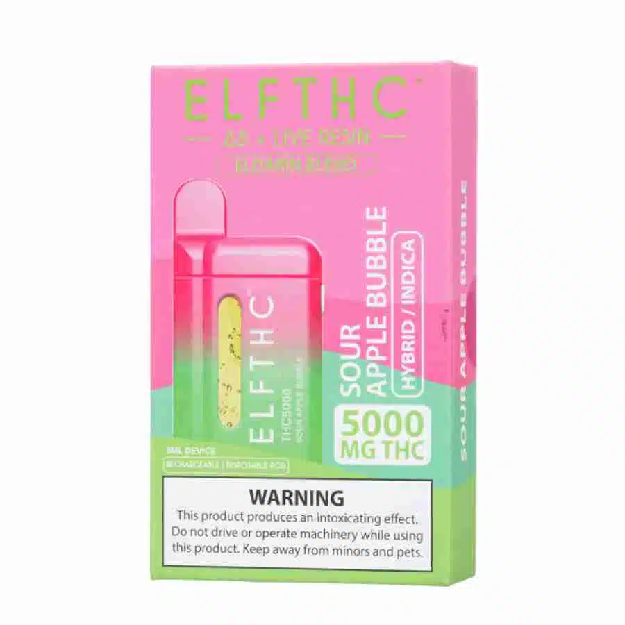 ELF THC Eldarin Blend Disposables - 5g CBD vape cartridges in pink packaging.