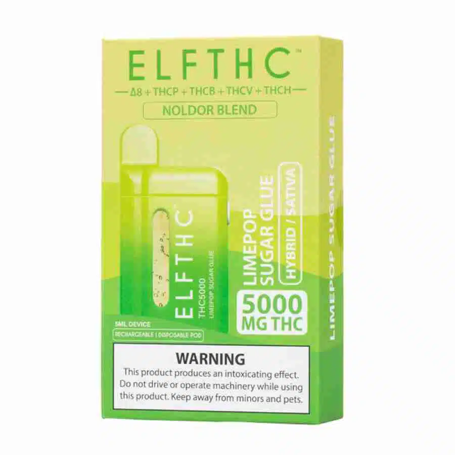 ELF THC Noldor Blend Disposables - Limepop Sugar Glue elfhc cbd vape cartridges.