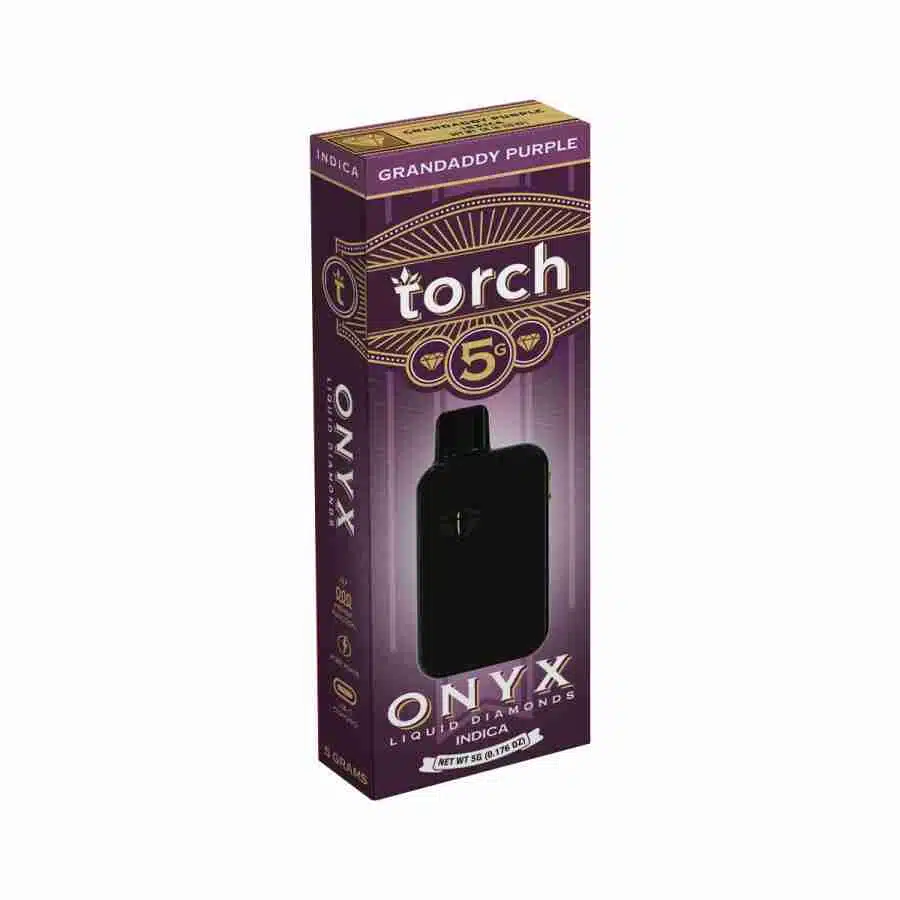 A box of Torch Onyx Liquid Diamonds Disposable Vape | 5g in a black box.