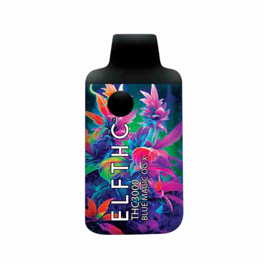 A ELF THC 3000 Limited Edition Disposables 3.5g bottle with a colorful flower design on it.