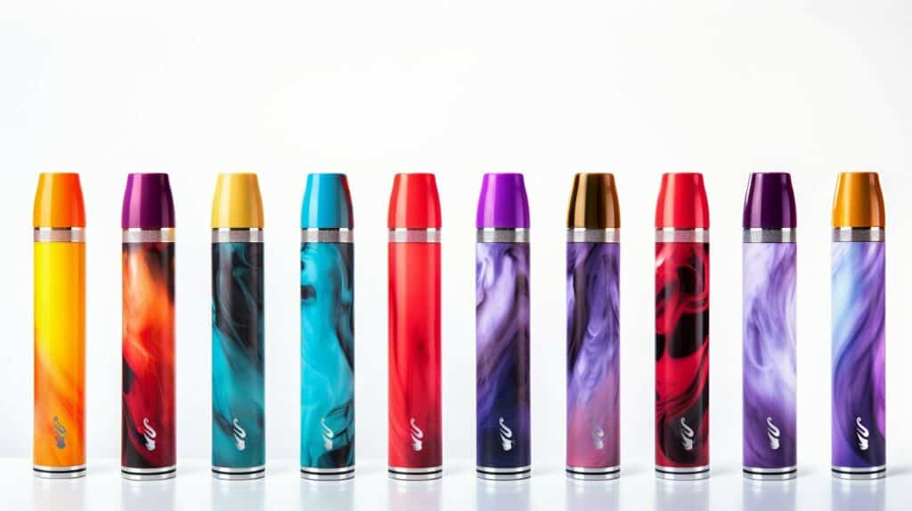 A group of colorful disposable vape pens