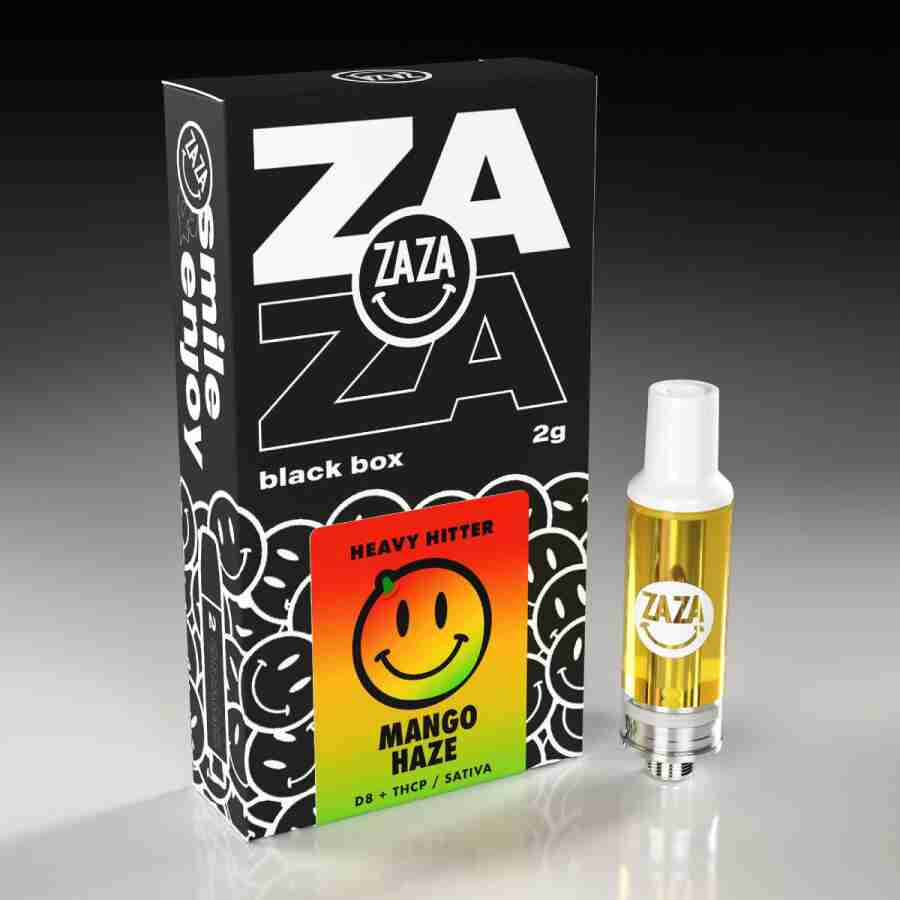 A Zaza Black Box Heavy Hitter Cartridges 2g with a smiley face on it.