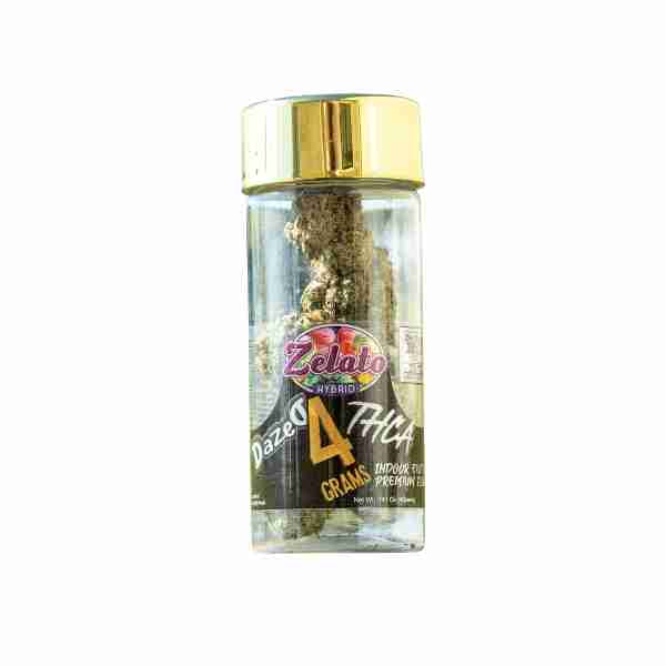 A jar of Dazed8 THC-A Premium Indoor Flowers 4g zelato strain flavor