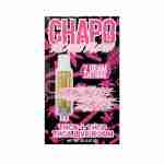 A bottle of Chapo Sicario Blend vape cartridges 2g with a pink background, perfect for those looking for high-quality Vape Cartridges.