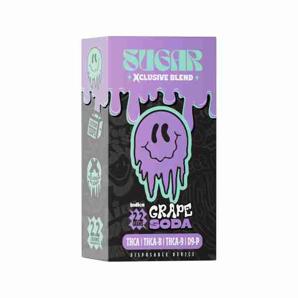An Xclusive Blend box of Trippy Sugar Xclusive Blend Disposable Vapes 2.2g with a purple ghost on it.