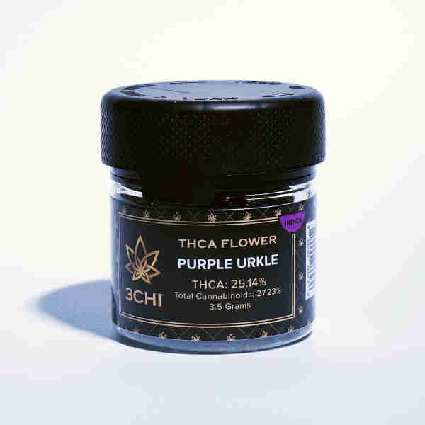 An Official 3CHI THCA Flower Jars 3.5g purple urkle strain flavor