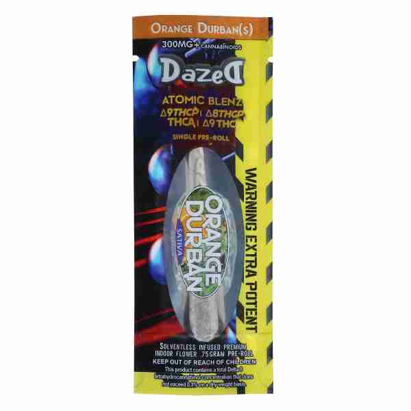 A package of Dazed8 Atomic Blenz Shatterwalkerz Single Pre-Roll 0.75g orange chewing gum.