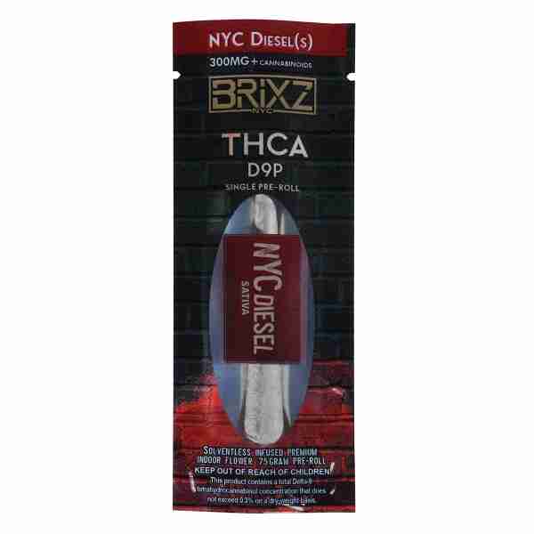 A package of Brixz D9P Shatterwalkerz 3-Pack Pre-Rolls 2.25g (Copy) in a package.