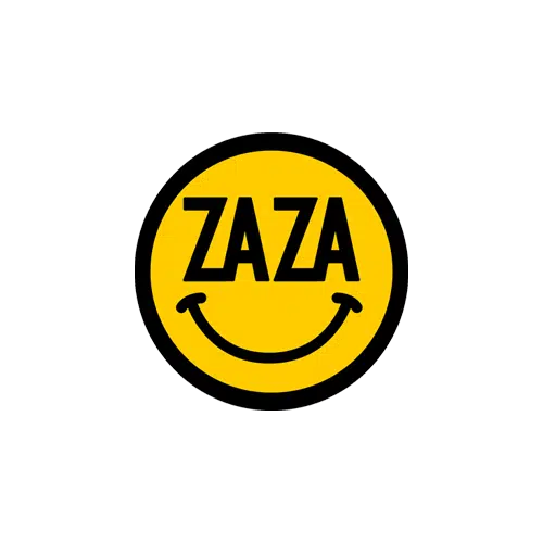 A yellow smiley face with the word zaa at home.