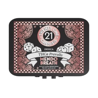 Twenty One THCa Pre-Rolls 7g 10pcs mendo breath tin.