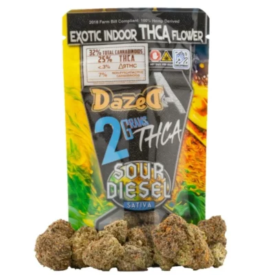 A Packet of Dazed8 THCa Exotic Indoor Flower Sour Diesel 2g