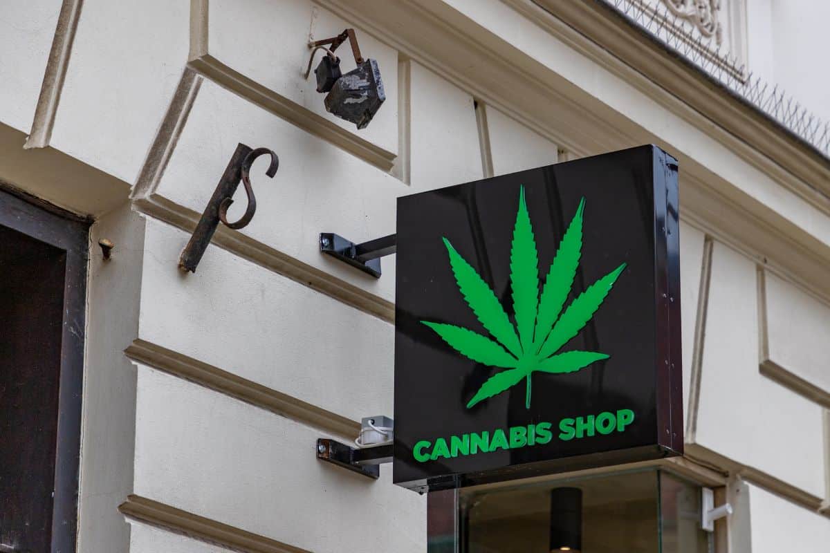 A cannabis shop sign board