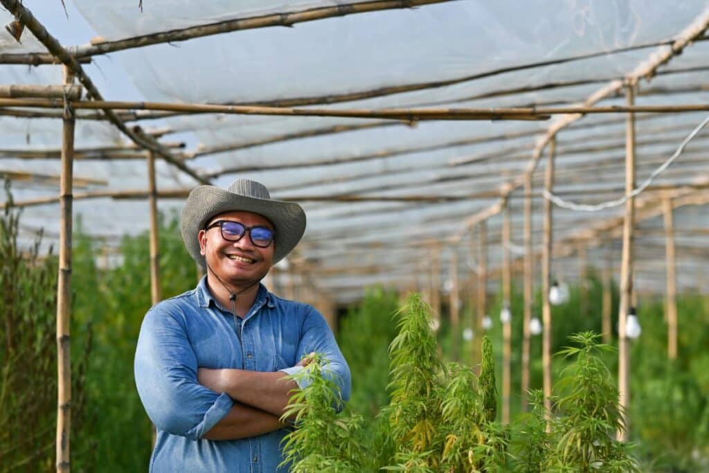 A man cultivating marijuana inside greenhouse in south Dakota.