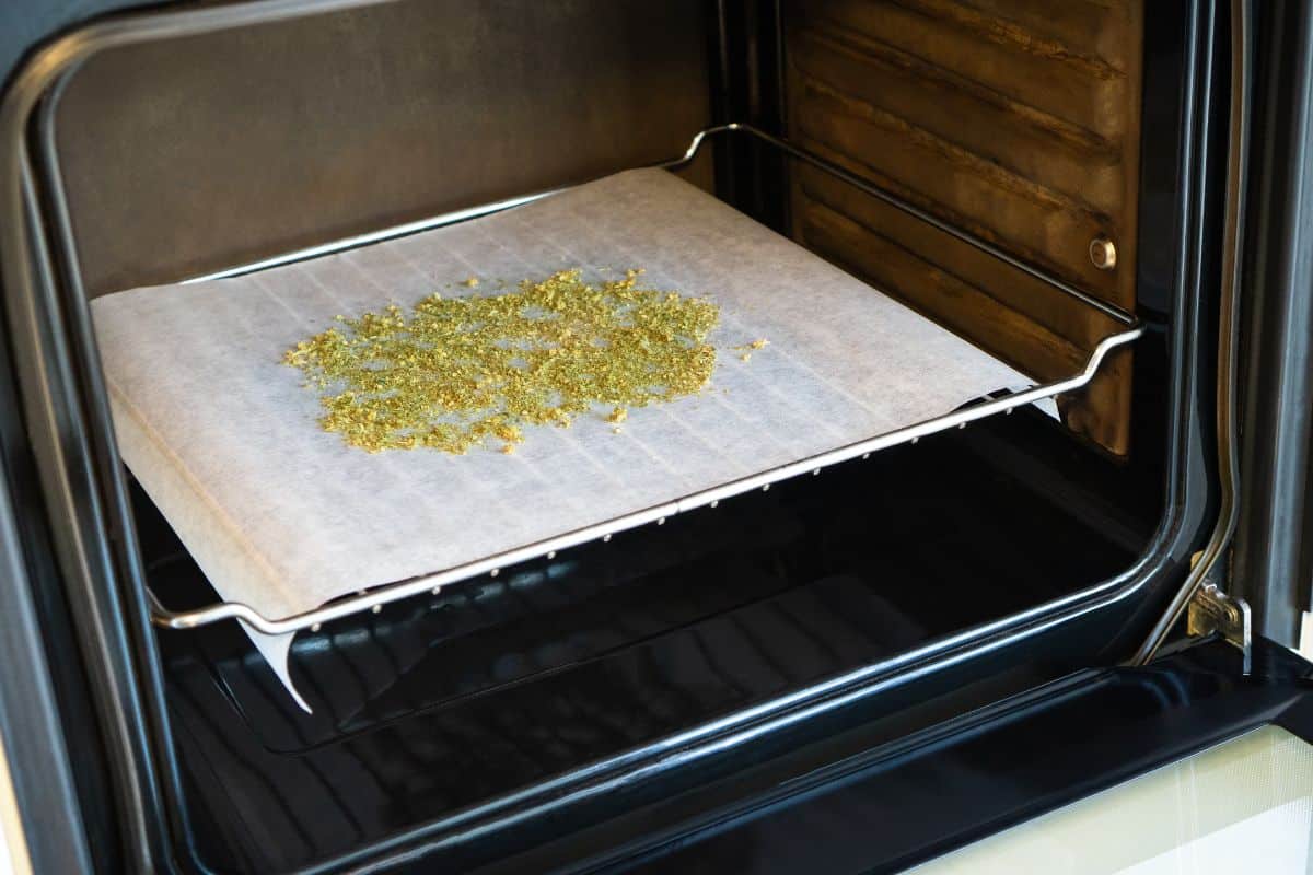 Baking cannabis buds to activate psychoactive effect a process called Decarboxylation